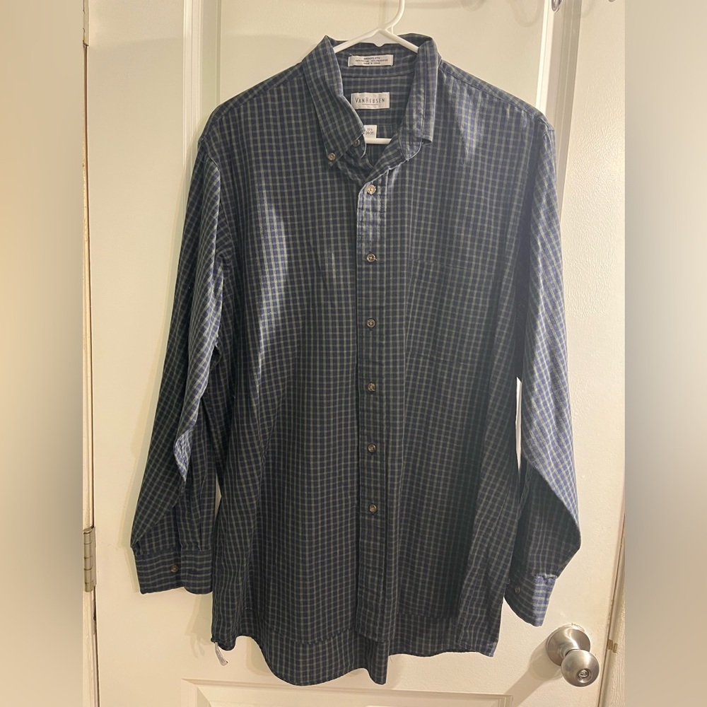 Van Heusen Blue Plaid Button-Down Dress Shirt